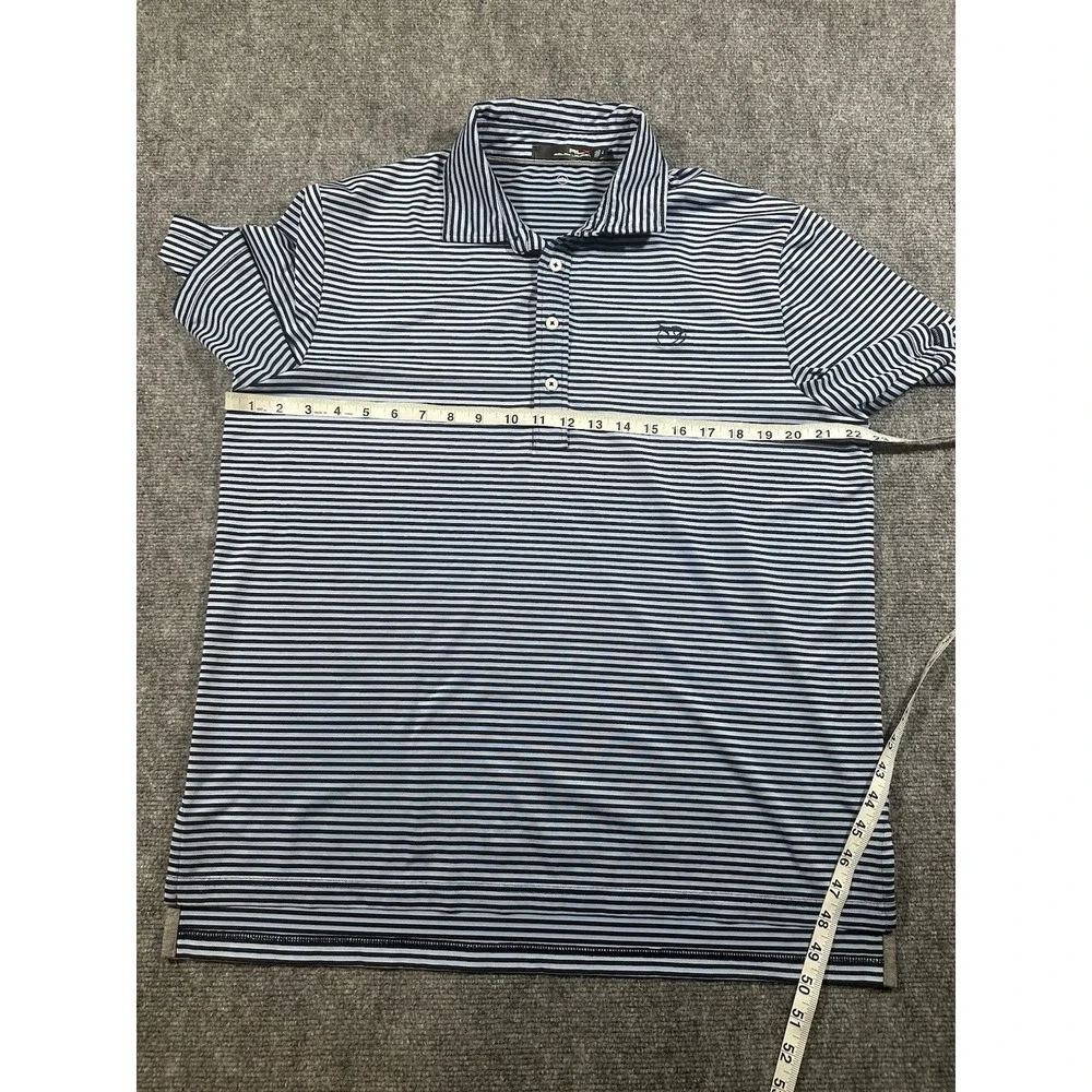 RLX Ralph Lauren Men's Large Blue Striped Wicking Golf Polo Bird Embroidery